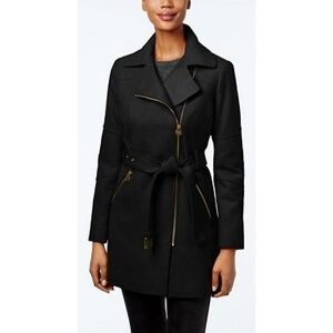 Michael Kors Black Wool Blend Belted Asymmetrical Blazer